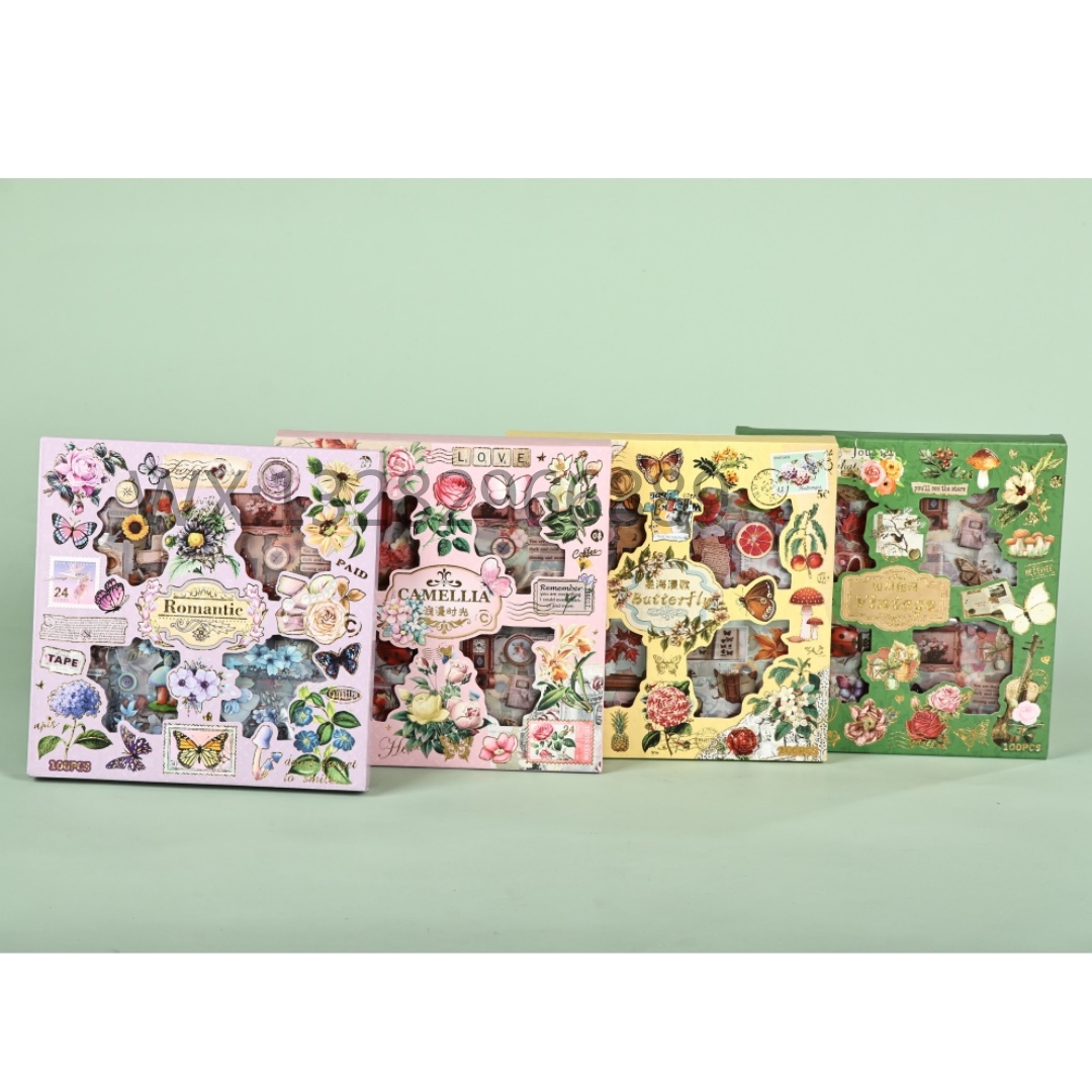 浪漫时光系列透明素材创意手账贴纸 蝴蝶100张素材pet礼盒75*75CM