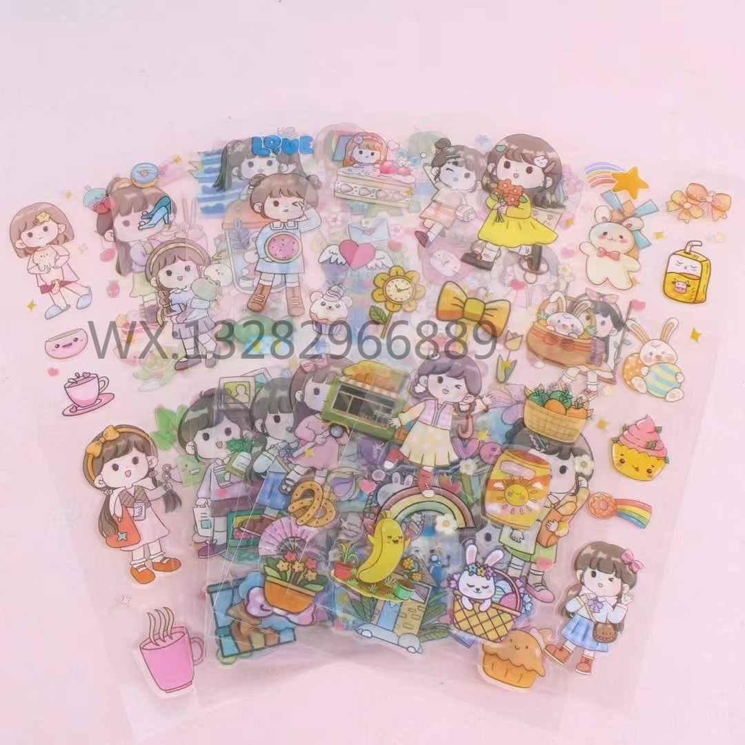 Cartoon girl creative DIY transparent planner stickers, cute and girlish transparent stickers, invisible material stickers Application Scenario