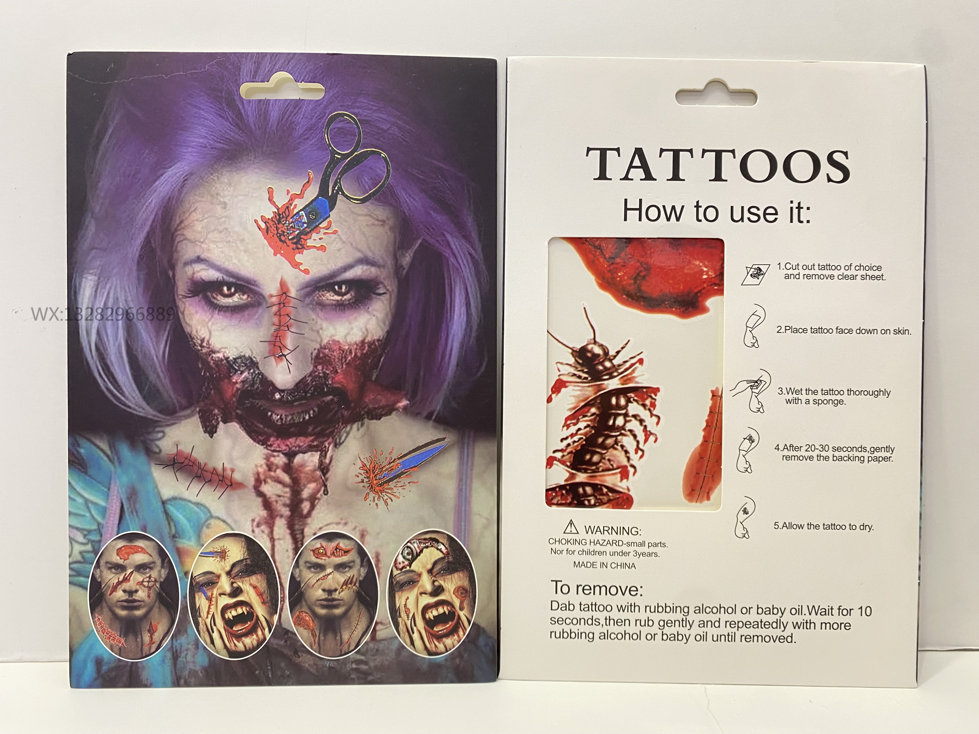 Halloween tattoo stickers, terrifying abrasions, waterproof tattoo stickers, scars for leave, fake scars for men and women, simulated injury tattoo stickers, cultural and creative tattoos Item Picture