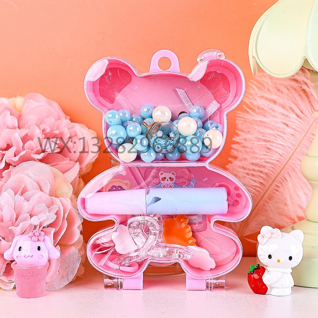 Children's DIY beaded hair clip pendant accessory set design Necklace bracelet toy Children's hair accessory gift box dyi beaded set box, girls' DIY handcrafted bracelet set, children's beaded set Specification image