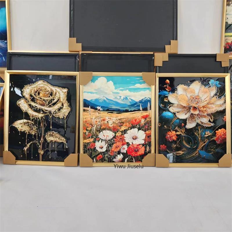Restaurant decorative painting modern light luxury floral landscape hanging painting hotel workwear custom inlaid crystal painting. Crystal inlaid painting from China. thumbnail