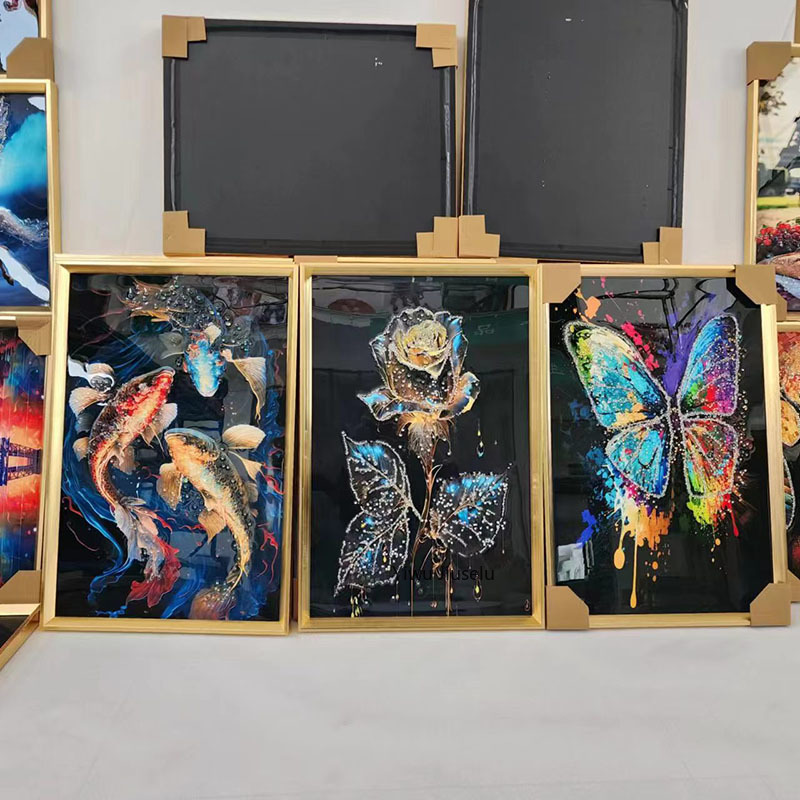 40*60cm living room decorative painting light luxury style with flowers and feathers, suitable for hanging in dining rooms, hotels,. Can be customized with crystal and porcelain embellishments. thumbnail