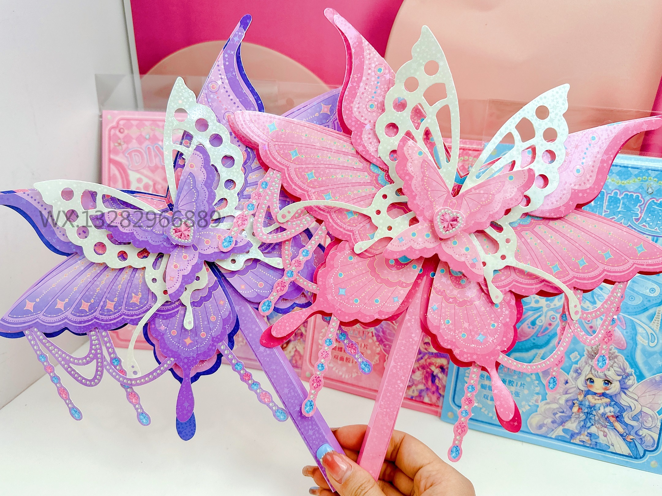 diy Butterfly fan, no need for cutting, can be hung, children's educational handicrafts, creative diy hand-cranked fan details Picture
