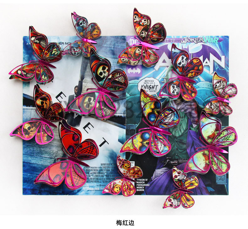 Double-layer butterfly skull decoration, laser hollowed-out butterfly, Halloween PVC simulation butterfly 3D stereoscopic decoration pic 6