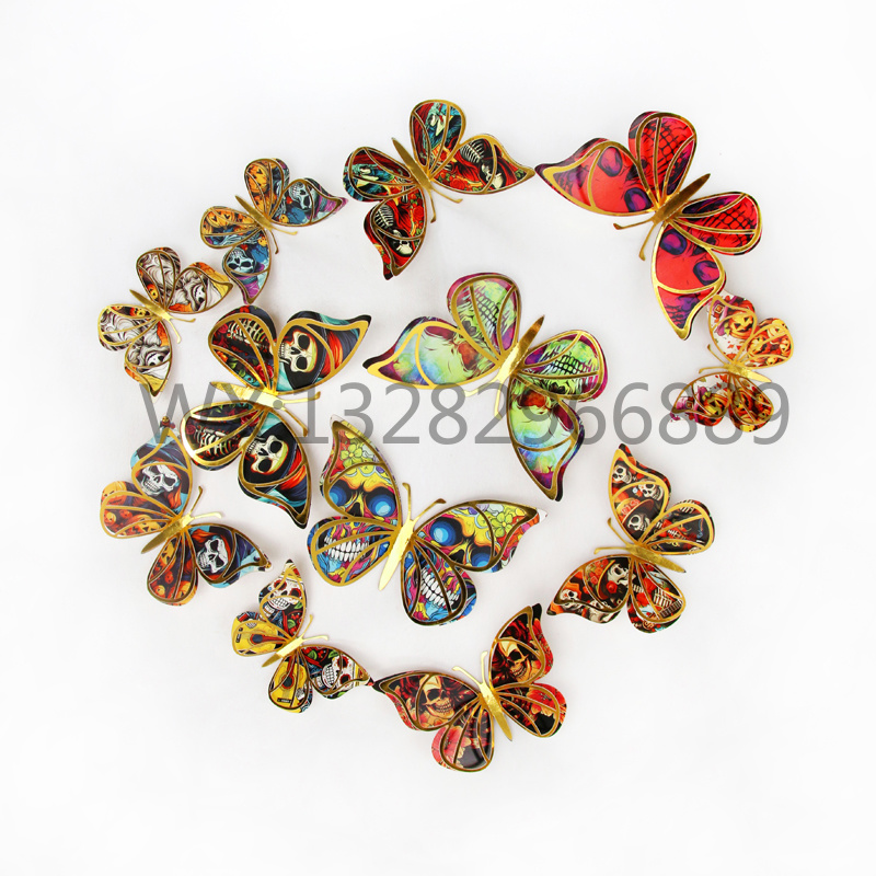 Double-layer butterfly skull decoration, laser hollowed-out butterfly, Halloween PVC simulation butterfly 3D stereoscopic decoration details Picture