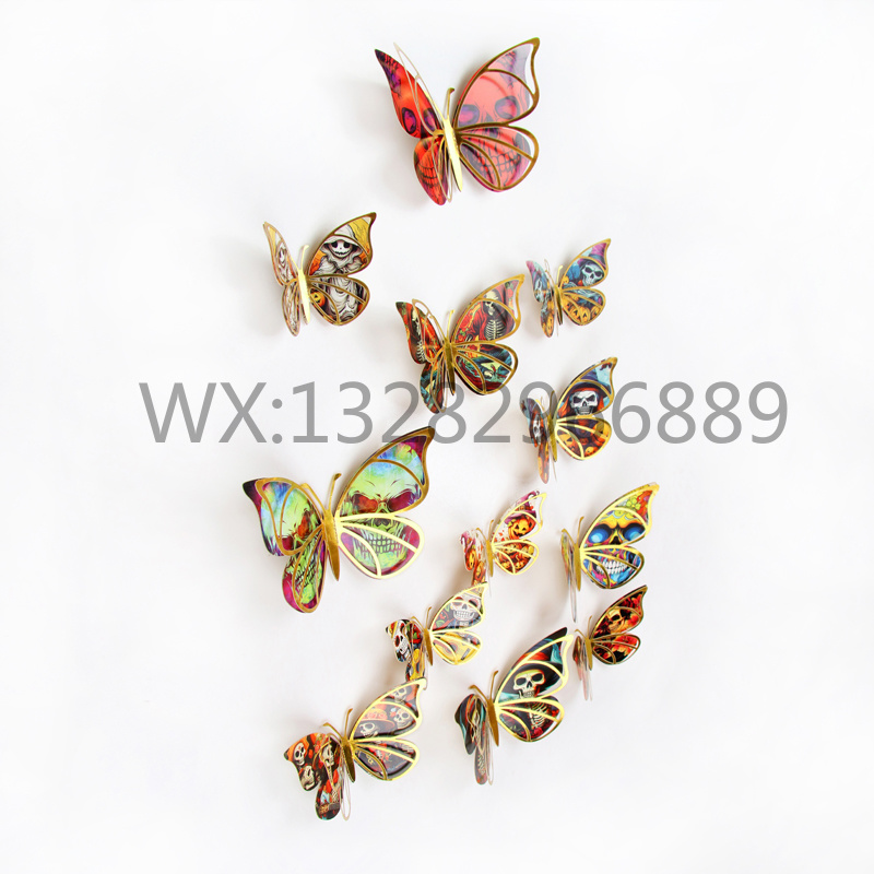 Double-layer butterfly skull decoration, laser hollowed-out butterfly, Halloween PVC simulation butterfly 3D stereoscopic decoration Item Picture