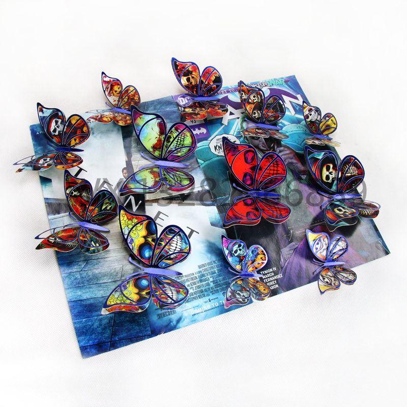 Double-layer butterfly skull decoration, laser hollowed-out butterfly, Halloween PVC simulation butterfly 3D stereoscopic decoration Specification image