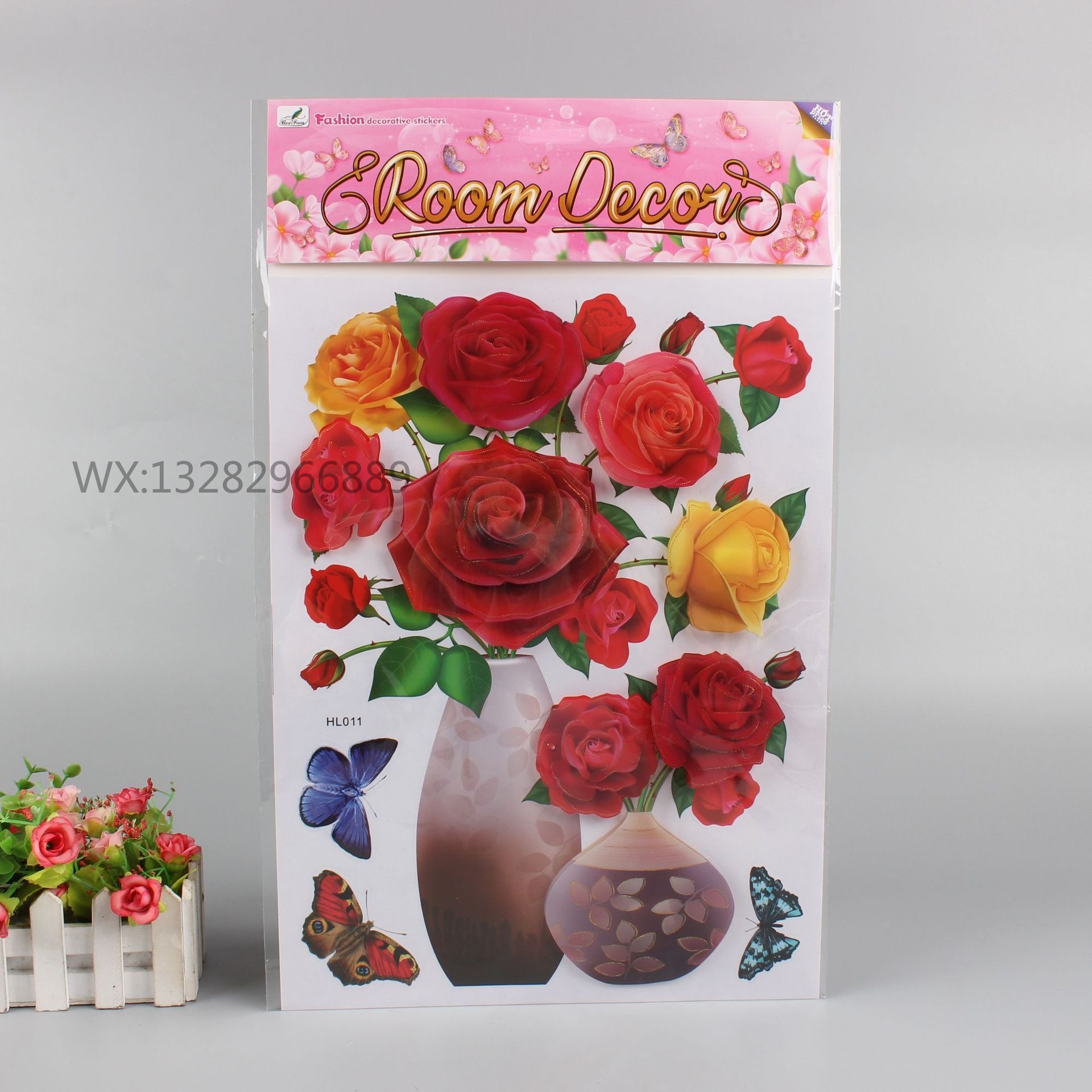 Three-dimensional vase wall stickers, PVC three-dimensional handcrafted layer upon layer wall stickers for home living room and bedroom decoration, fresh vase Application Scenario