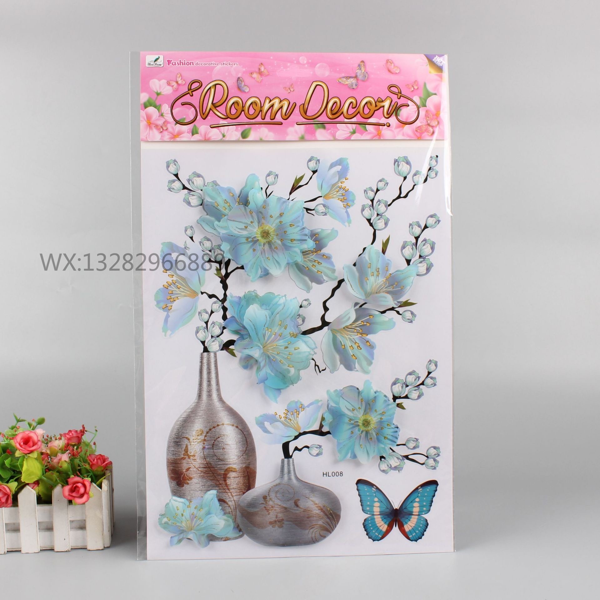 Three-dimensional vase wall stickers, PVC three-dimensional handcrafted layer upon layer wall stickers for home living room and bedroom decoration, fresh vase Specification image