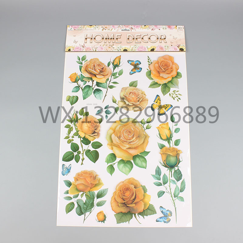3D立体花朵蝴蝶装饰贴画 立体花瓶装饰家居展会房间层层墙贴详情图5