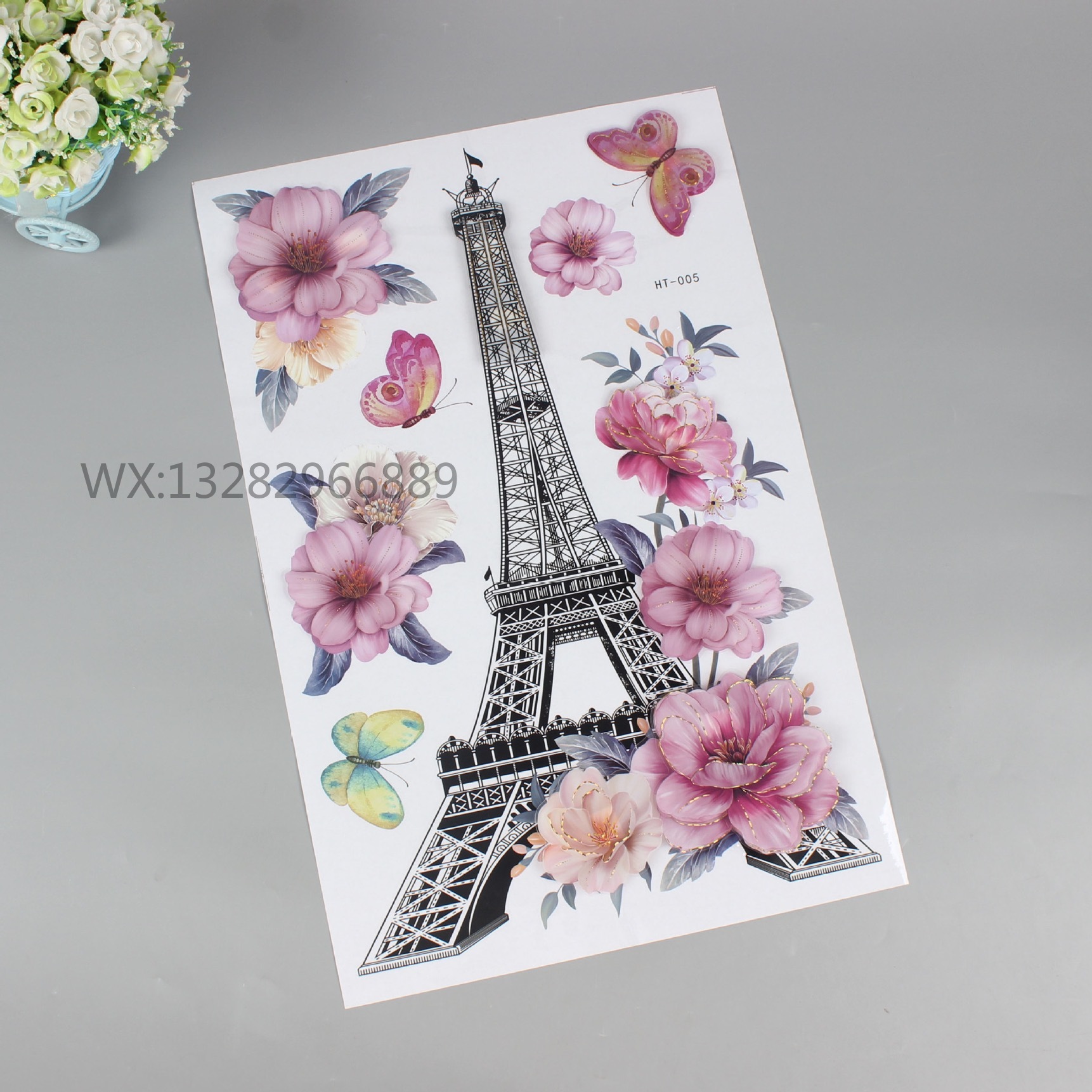 3D stereoscopic flower and butterfly decorative stickers, iron tower, animal stereoscopic vases, and wall stickers for home rooms pic 13