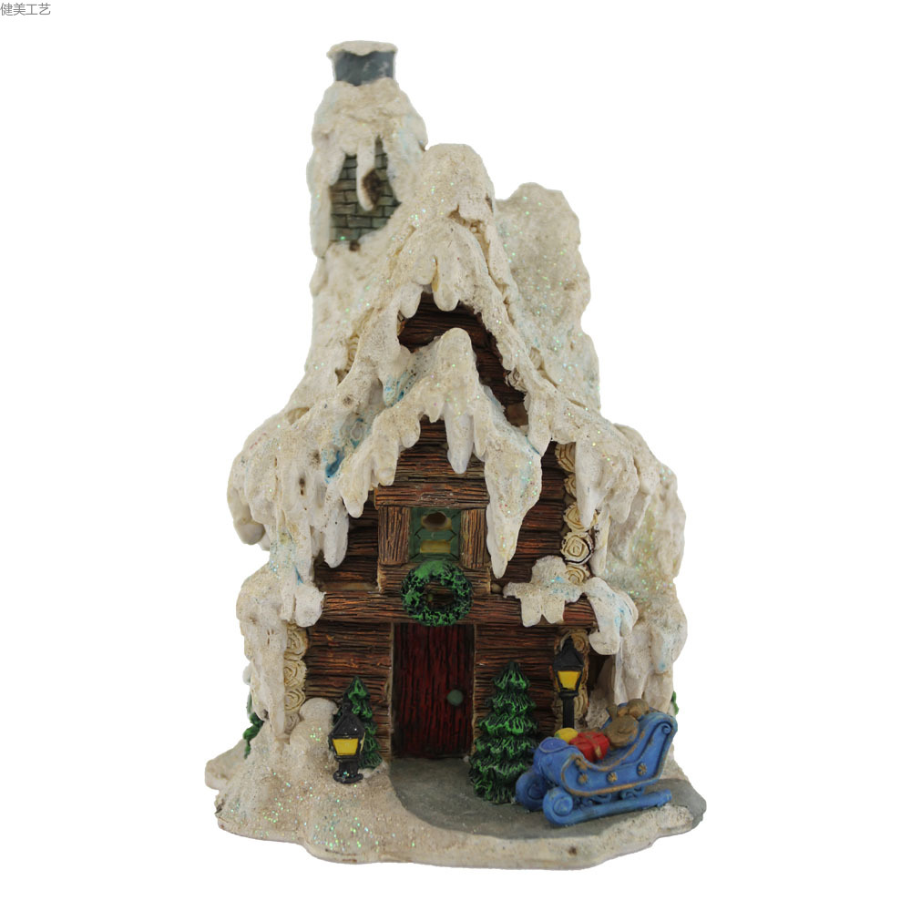 美式亚马逊热卖圣诞节礼品带LED灯树脂彩绘小房子详情5