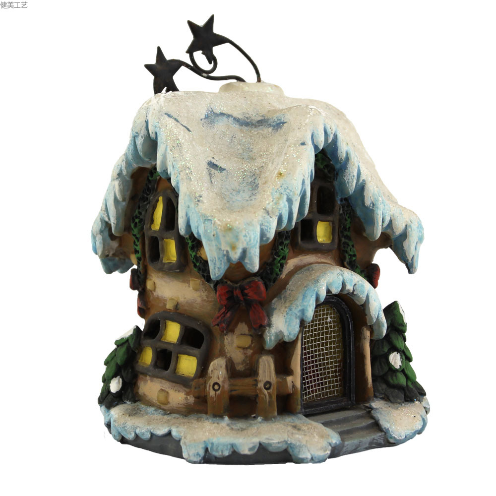 美式亚马逊热卖圣诞节礼品带LED灯树脂彩绘小房子详情9