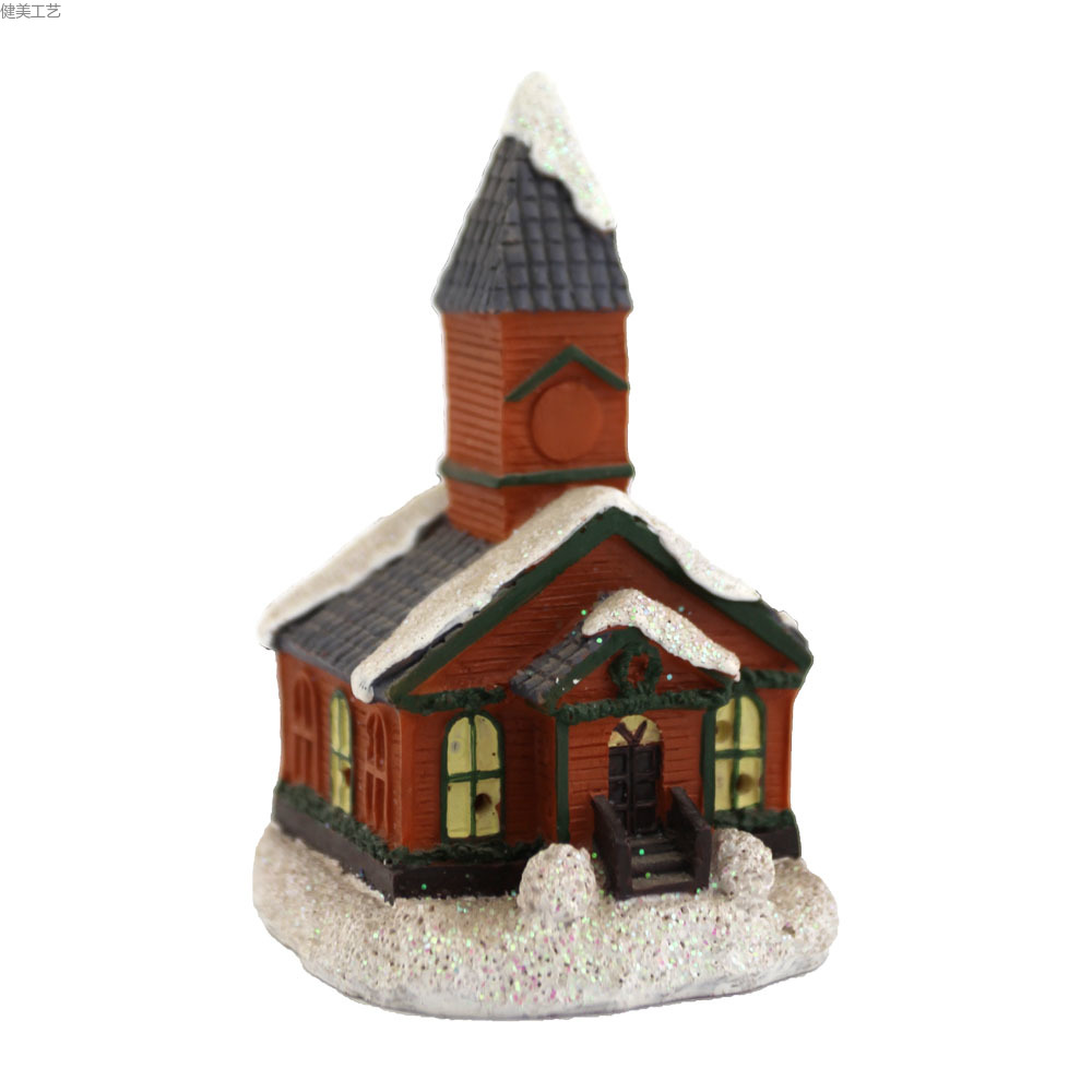 美式亚马逊热卖圣诞节礼品带LED灯树脂彩绘小房子详情10
