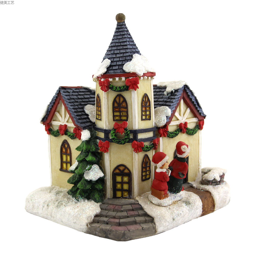 新款欧式小房子跨境电商供应商彩绘树脂工艺品摆件
