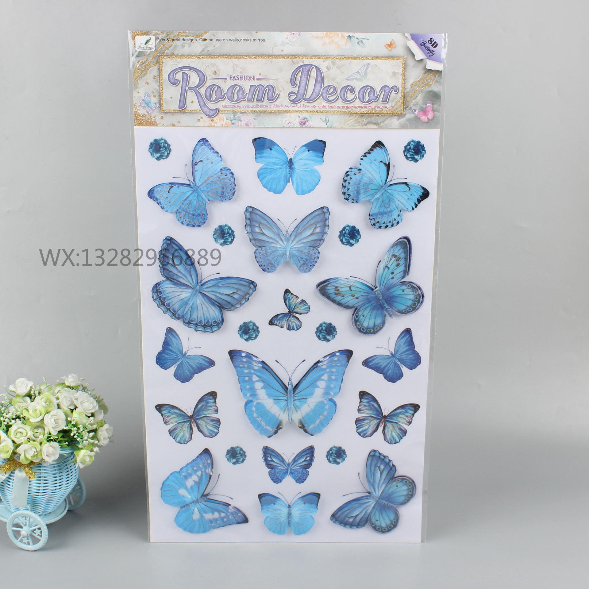 8 Three-dimensional butterfly decorative stickers, three-dimensional butterfly decorative home exhibition room wall stickers Item Picture