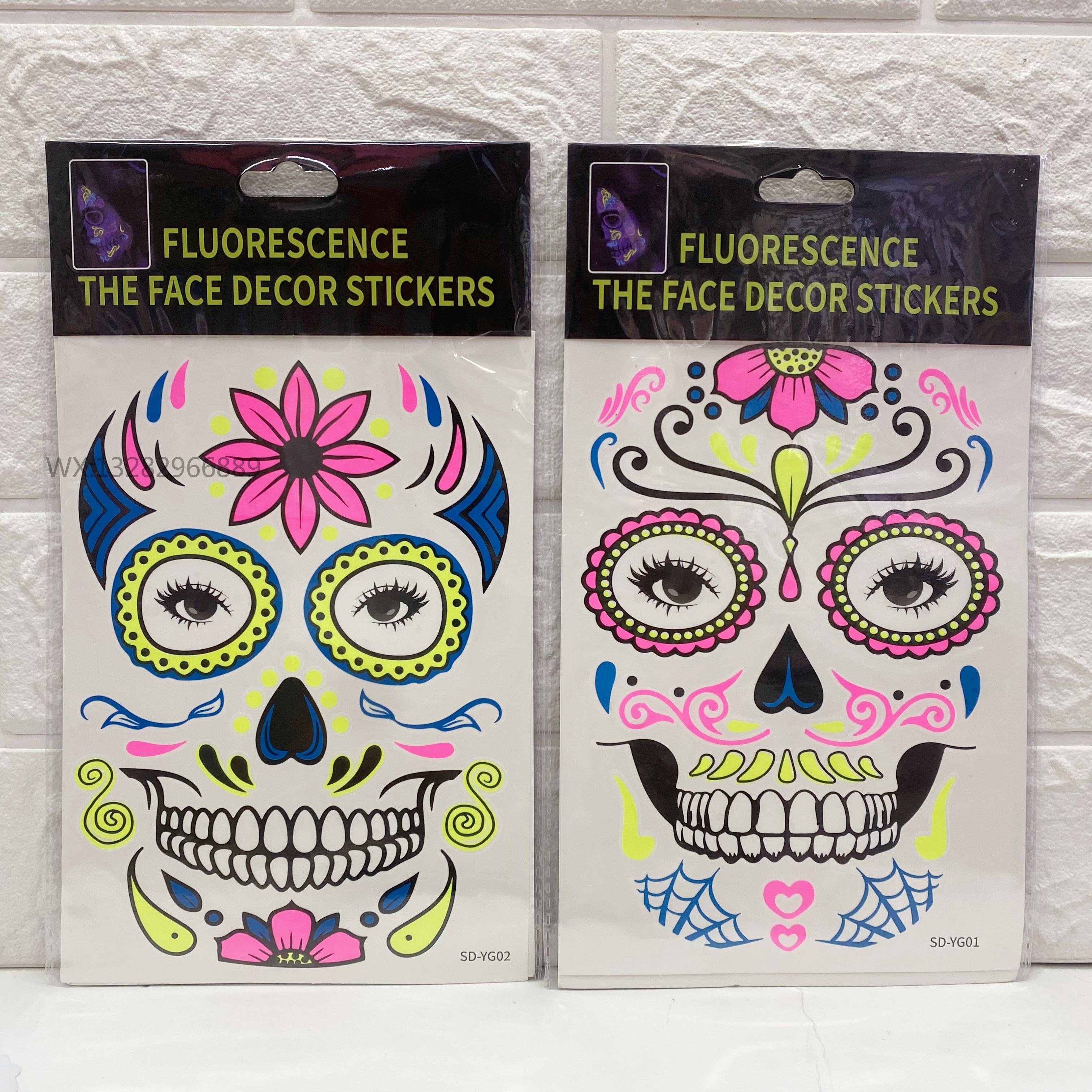 Waterproof Halloween fluorescent luminous tattoo stickers, funny Day of the Dead face stickers, Halloween fluorescent face stickers Application Scenario