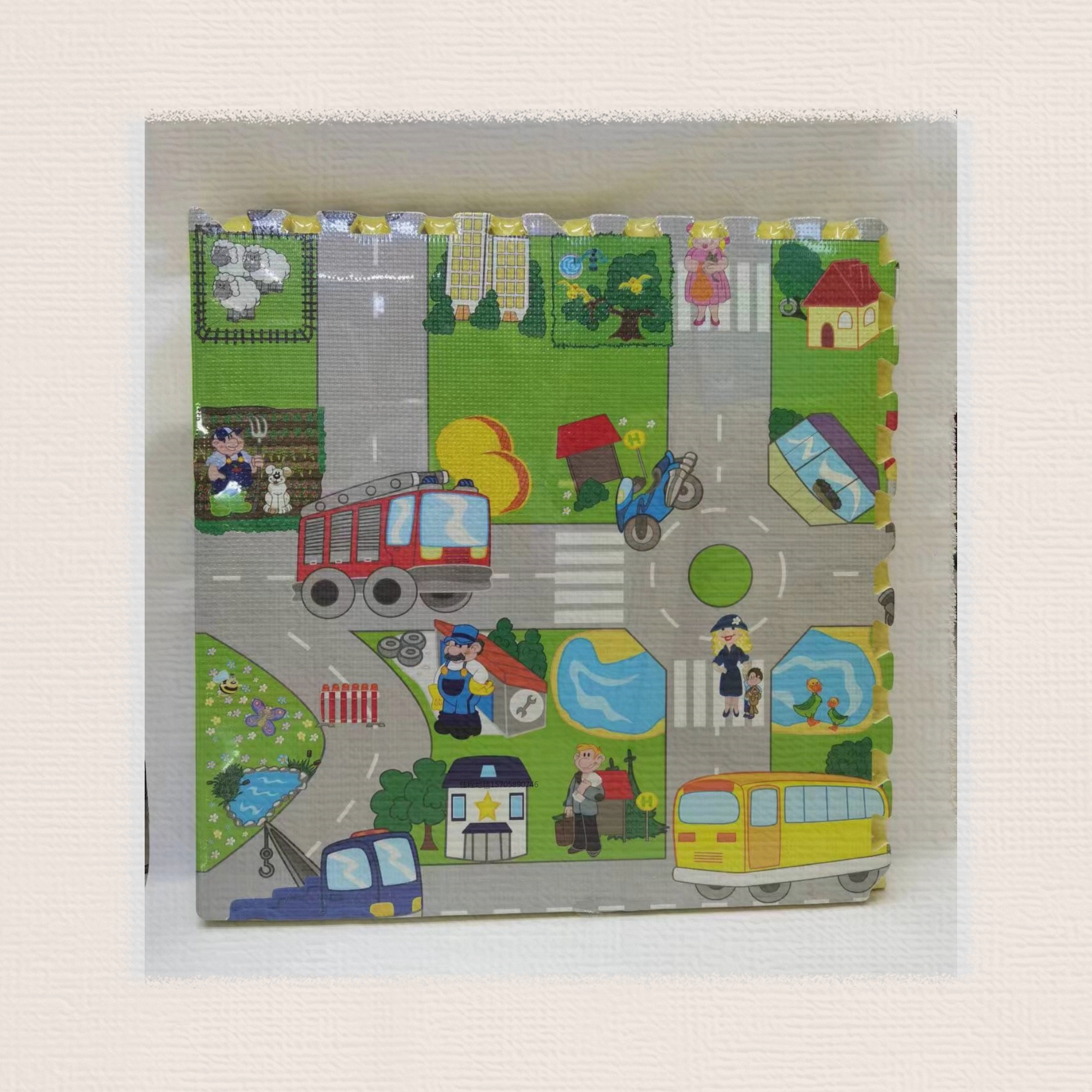 1cm thick, 61cm*61cm*4 pieces per pack of EVA cartoon crawling mat, foam cartoon puzzle mat, foam crawling mat, 10 sets in a box, can be mixed with patterns or clearly packed with picture puzzles Specification drawing