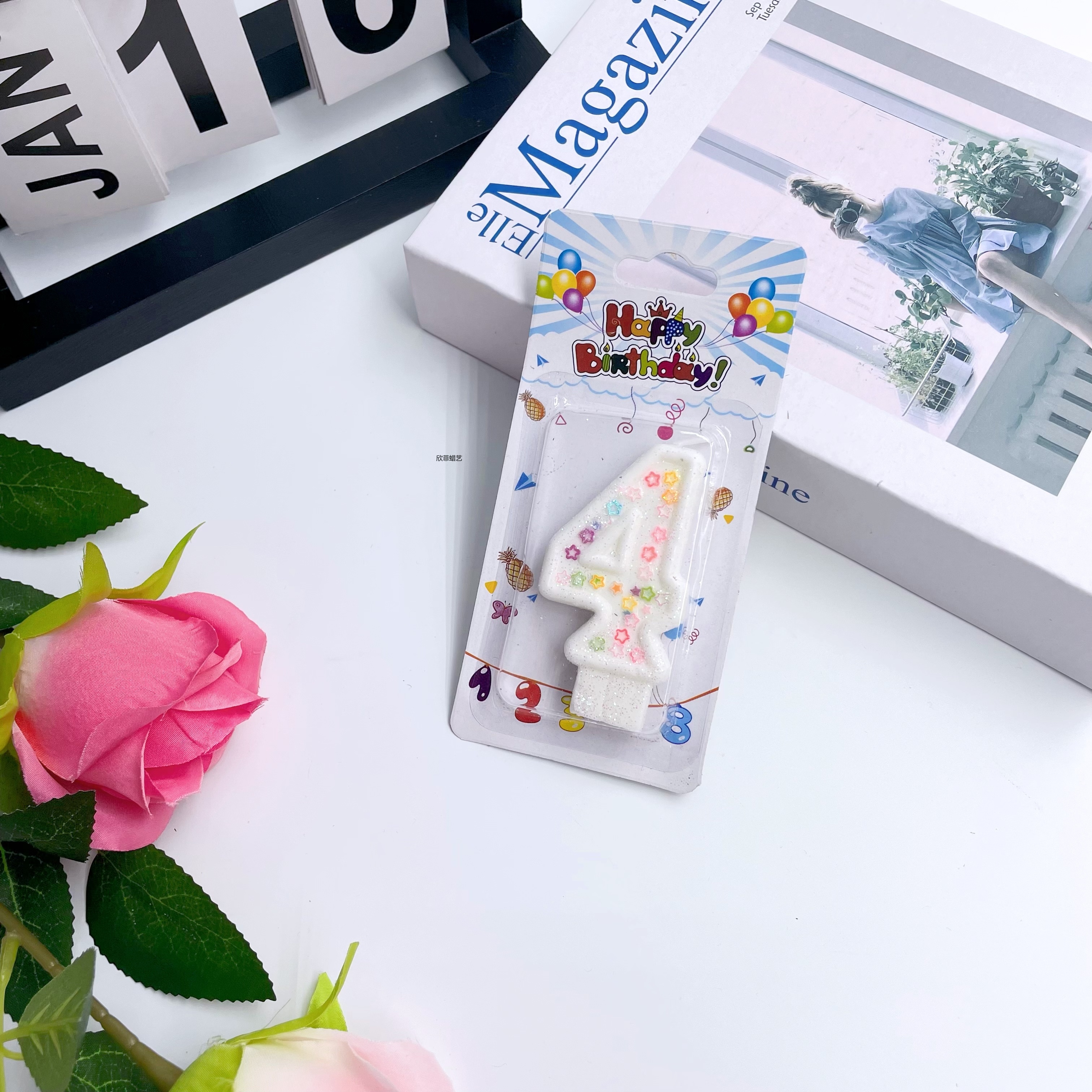 跨境创意闪粉亮片星星儿童生日数字蜡烛生日蛋糕派对聚会烘焙甜品台装饰摆件详情2