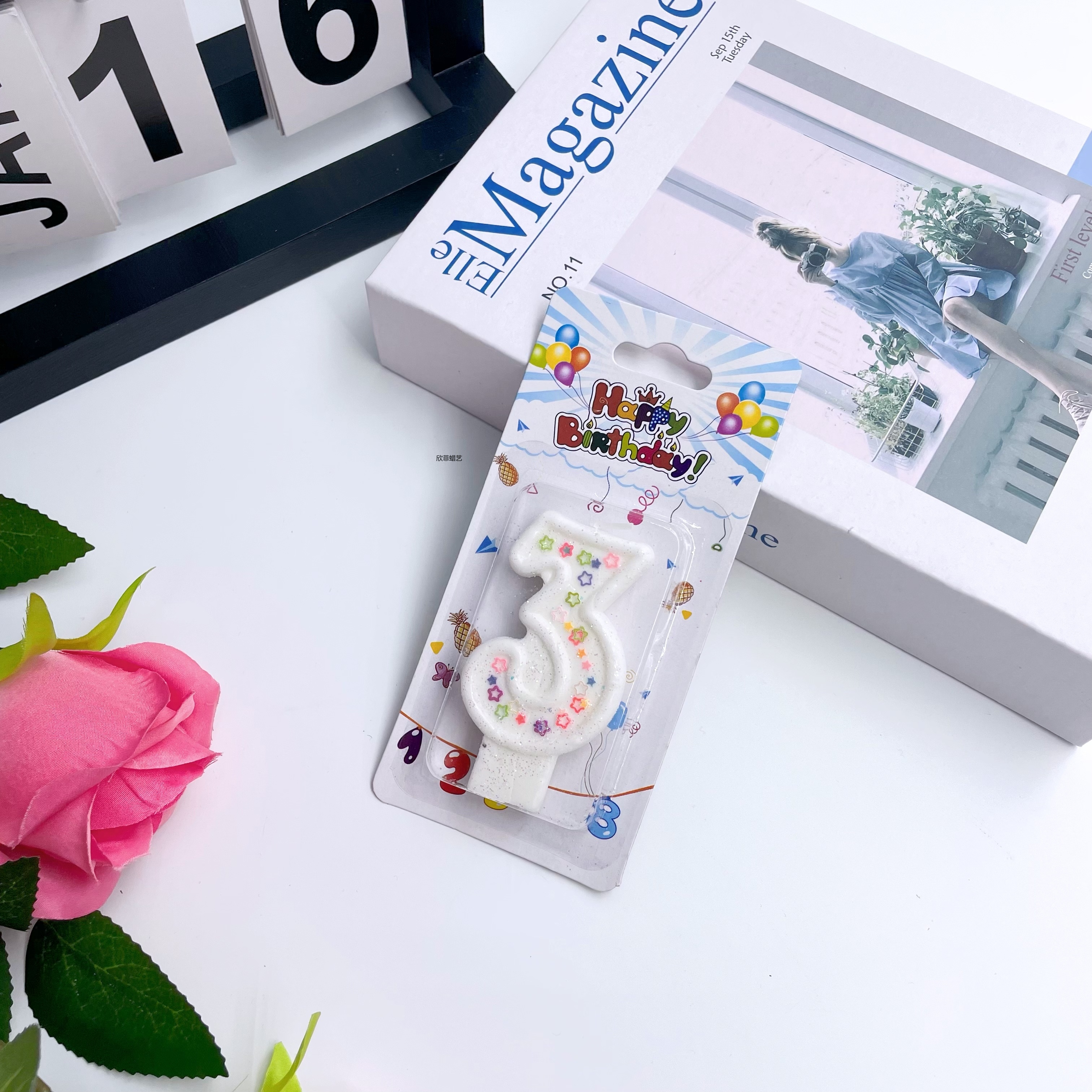 跨境创意闪粉亮片星星儿童生日数字蜡烛生日蛋糕派对聚会烘焙甜品台装饰摆件详情1