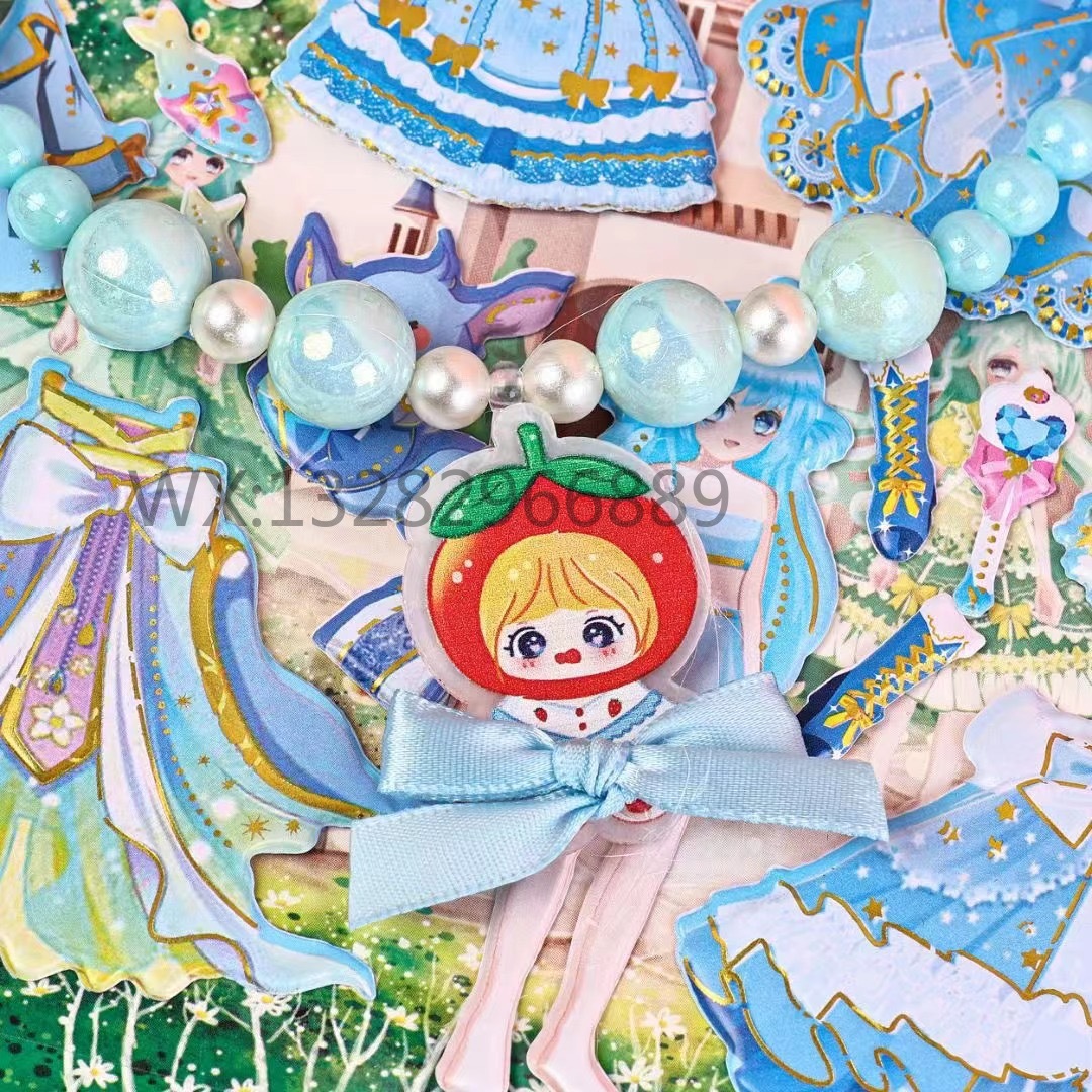 Children's gold-embossed dress-up bubble stickers with pearl necklaces, children's reward stickers, bubble stickers, dressing stickers, three-dimensional stickers details Picture