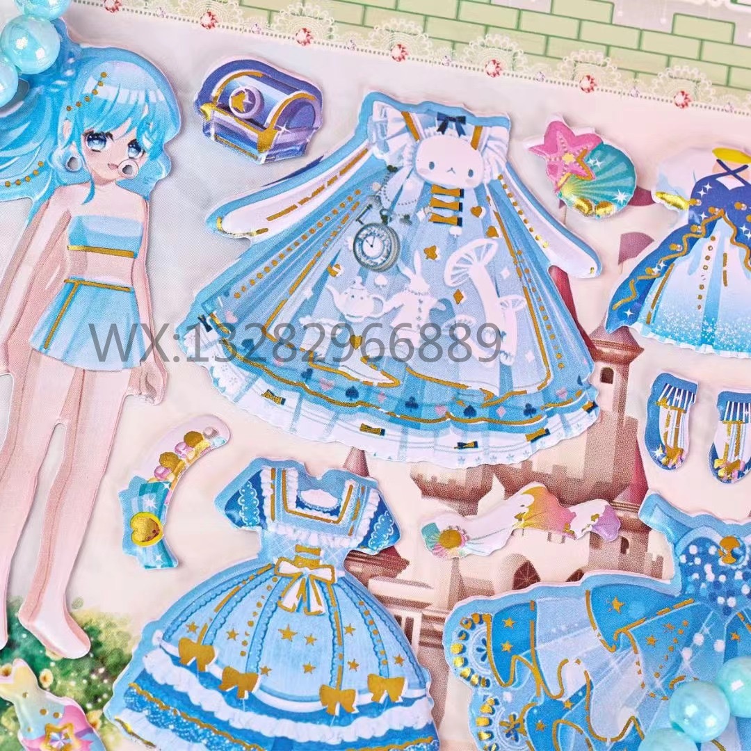 Children's gold-embossed dress-up bubble stickers with pearl necklaces, children's reward stickers, bubble stickers, dressing stickers, three-dimensional stickers Specification image