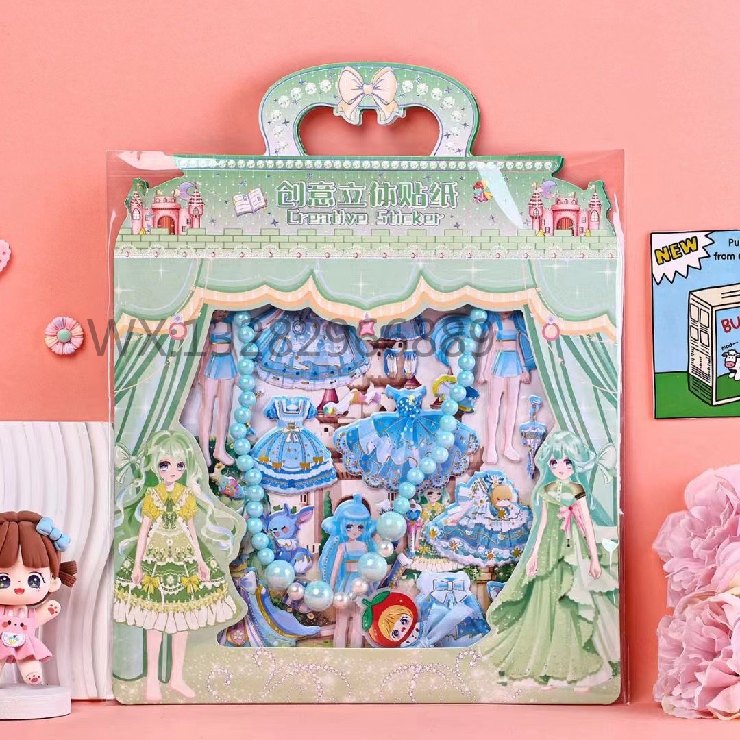 Children's gold-embossed dress-up bubble stickers with pearl necklaces, children's reward stickers, bubble stickers, dressing stickers, three-dimensional stickers Application Scenario