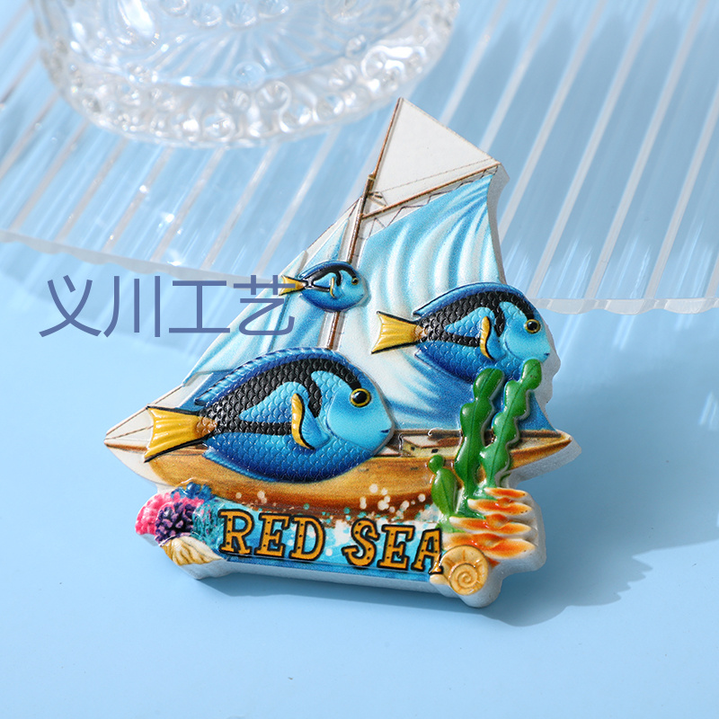 Egipto mar rojo resina refrigerador pegamento recuerdos turísticos pescado de mar máquina de camello impresión nacional magnético resina refrigerador pegamento Item Picture