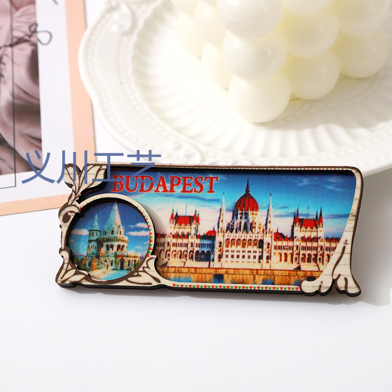 Factory direct sales of 2-layer wooden fridge magnets in European countries and cities such as Romania, Poland, New Zealand and Budapest details Picture