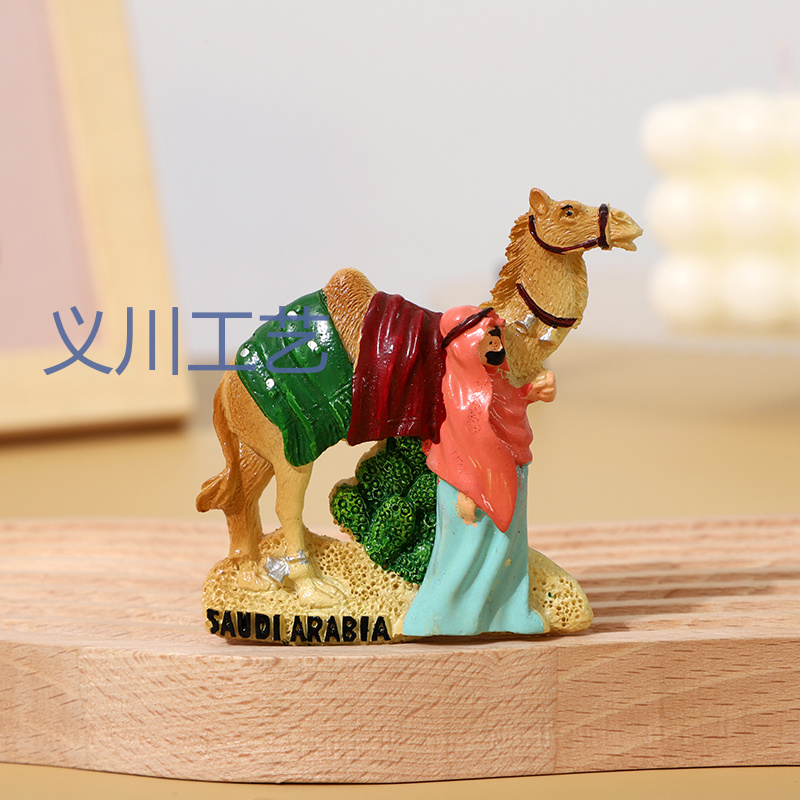 Source factory Moroccan camel resin tourist souvenirs 3D hand-painted camel fridge magnets with magnets Application Scenario