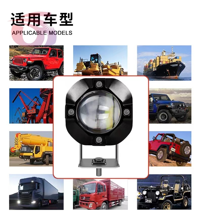 摩托车外置LED透镜大灯黄白光双色小钢炮电动车宽压射灯9-36V详情2