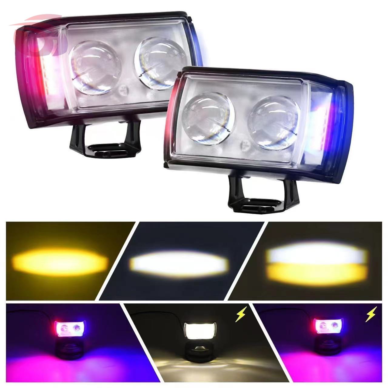 Best-selling motorcycle LED spotlights, short three-sided color light, export flash yellow and white flash spotlights factory price pic 2