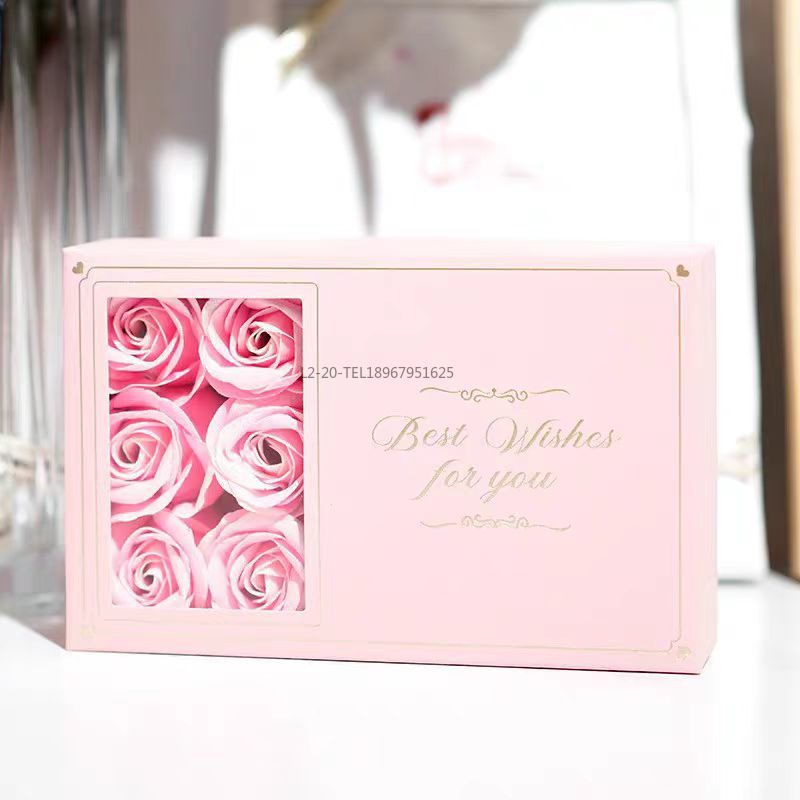 玫瑰花戒指首饰礼盒礼袋套装空盒天地盖情人节开窗烫金吊坠饰品香皂花盒详情8