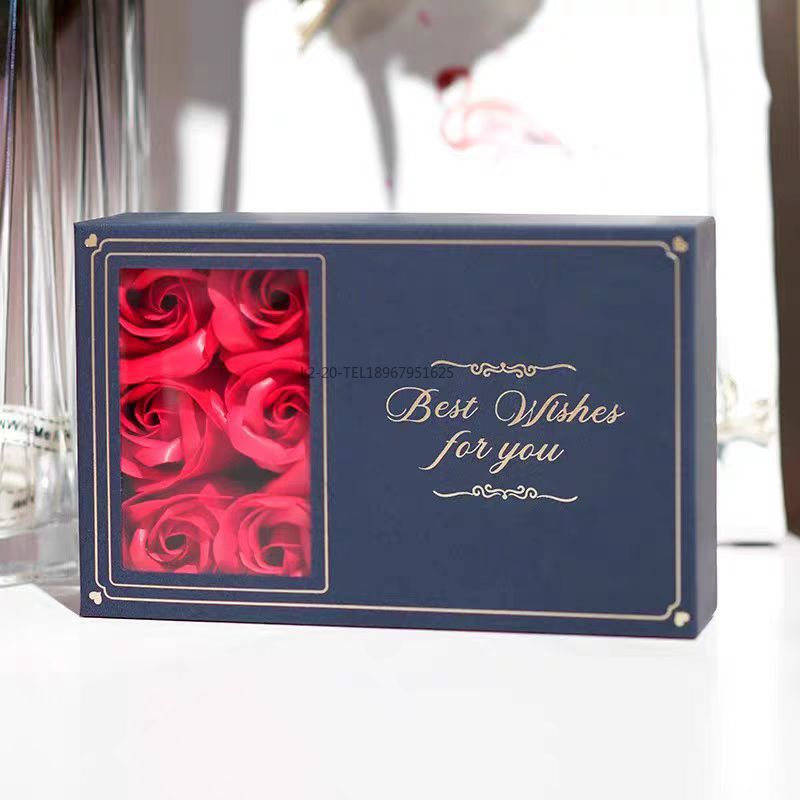 玫瑰花戒指首饰礼盒礼袋套装空盒天地盖情人节开窗烫金吊坠饰品香皂花盒详情6