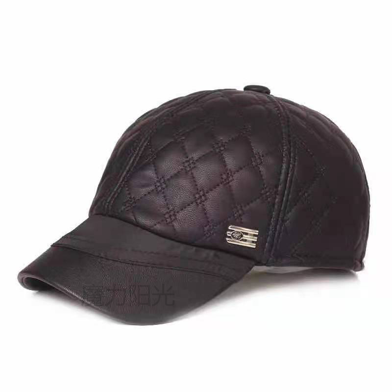 Leather hat Men's autumn and winter hat ear-thick old man's hat foreign trade leather eaves flat cap Middle-aged and old man's hat Baseball cap full figure