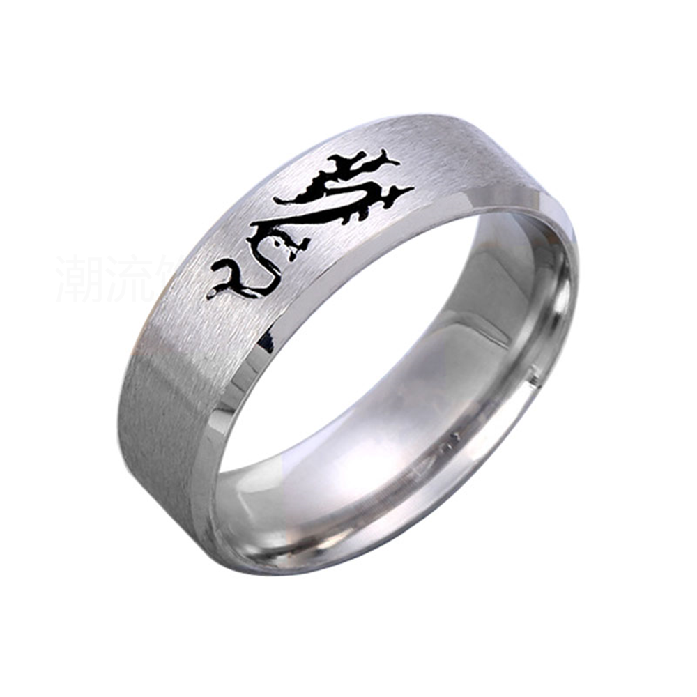 Trendy accessories, fashionable foreign trade bestseller, dragon cut pattern ring, steel color JZ020