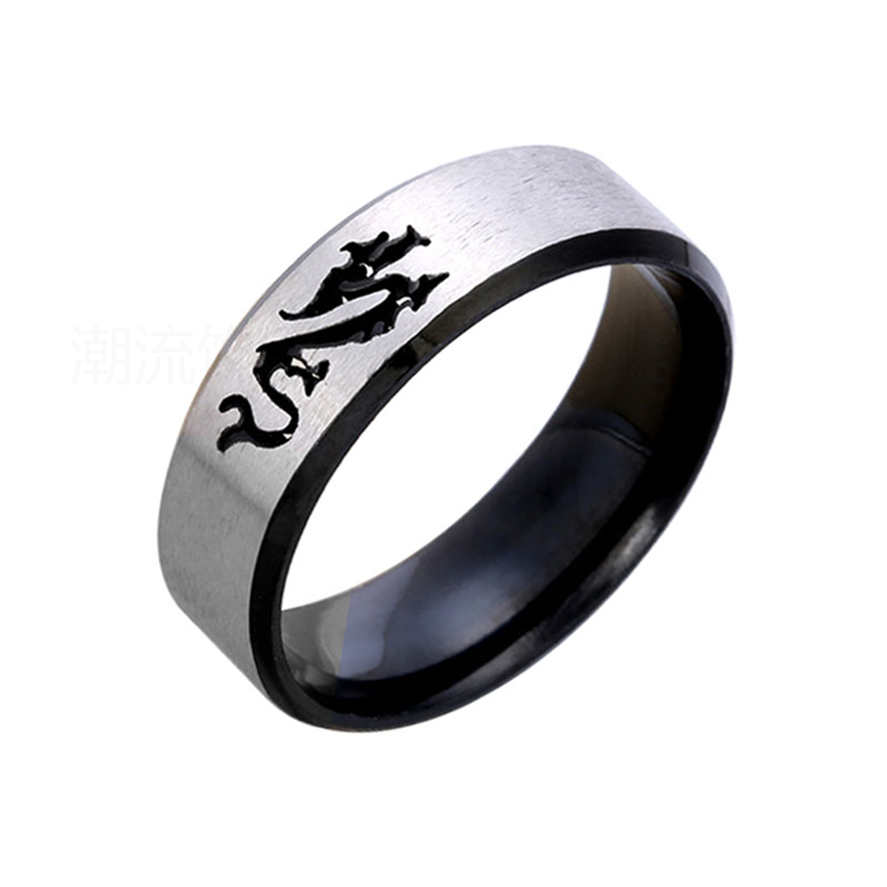 Trendy accessories, fashionable foreign trade bestseller, dragon cut pattern ring, steel color JZ020 Specification image