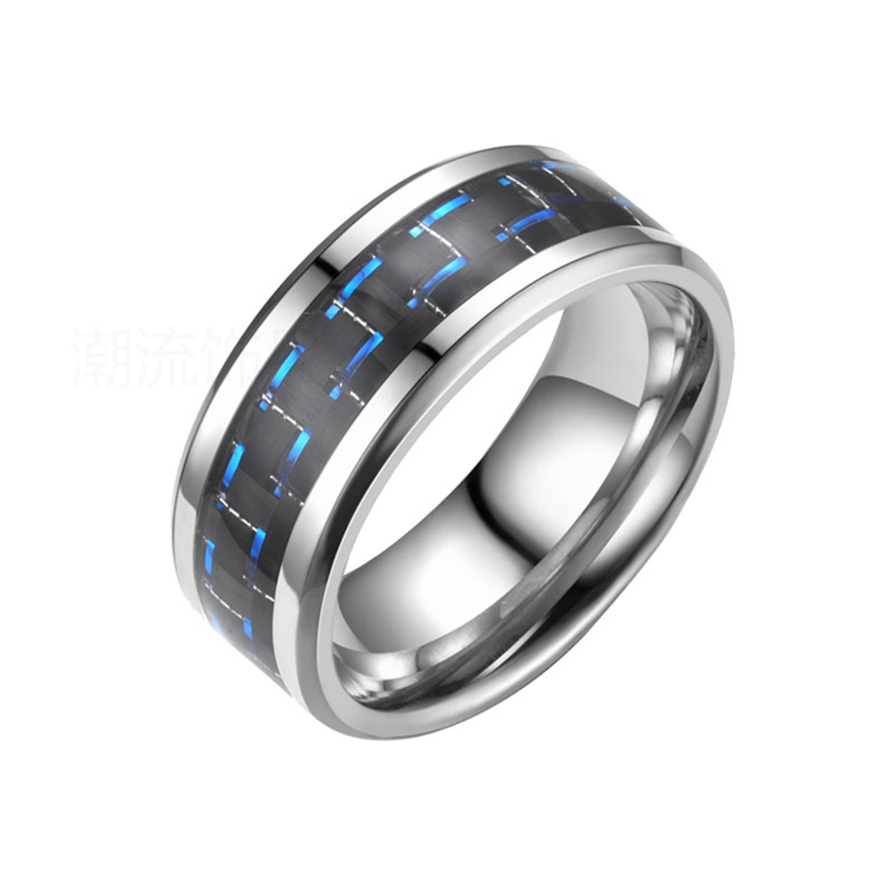 Trendy accessories, fashionable foreign trade bestseller, stainless steel two-color patterned ring, steel color JZ014-1