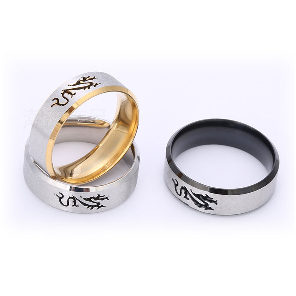 Trendy accessories, fashionable foreign trade bestseller, dragon cut pattern ring, steel color JZ020 Item Picture