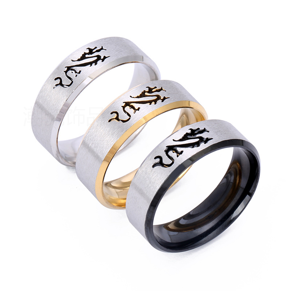 Trendy accessories, fashionable foreign trade bestseller, dragon cut pattern ring, steel color JZ020 Application Scenario
