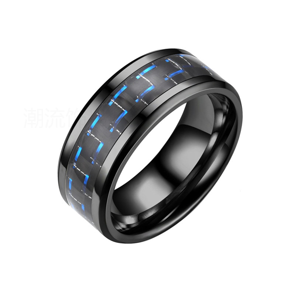 Trendy accessories, fashionable foreign trade bestseller, stainless steel two-color patterned ring, black JZ014-2
