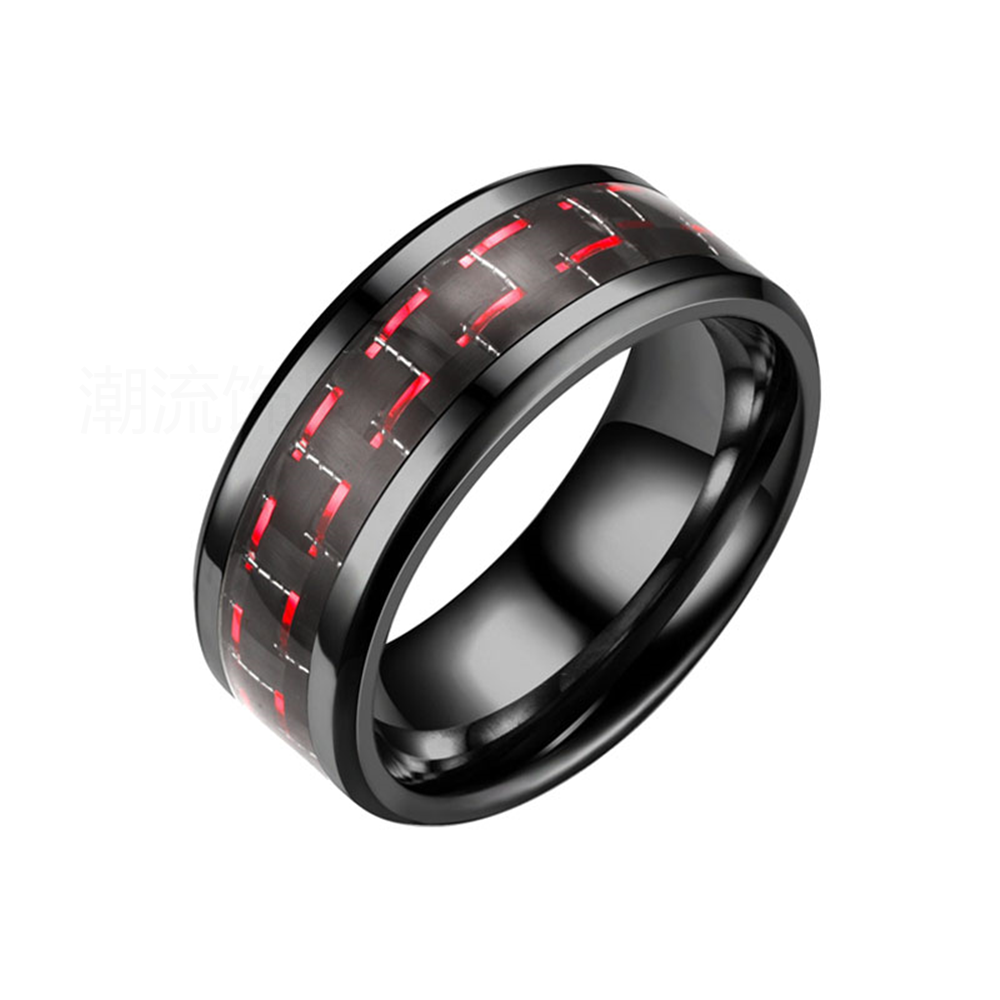 Trendy accessories, fashionable foreign trade bestseller, stainless steel two-color patterned ring, black JZ014-2 Specification image