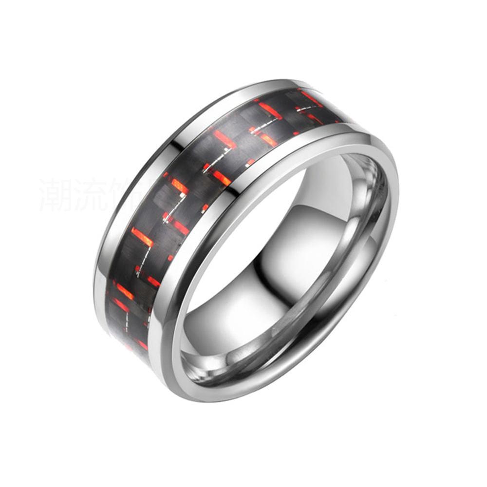 Trendy accessories, fashionable foreign trade bestseller, stainless steel two-color patterned ring, steel color JZ014-1 Specification image