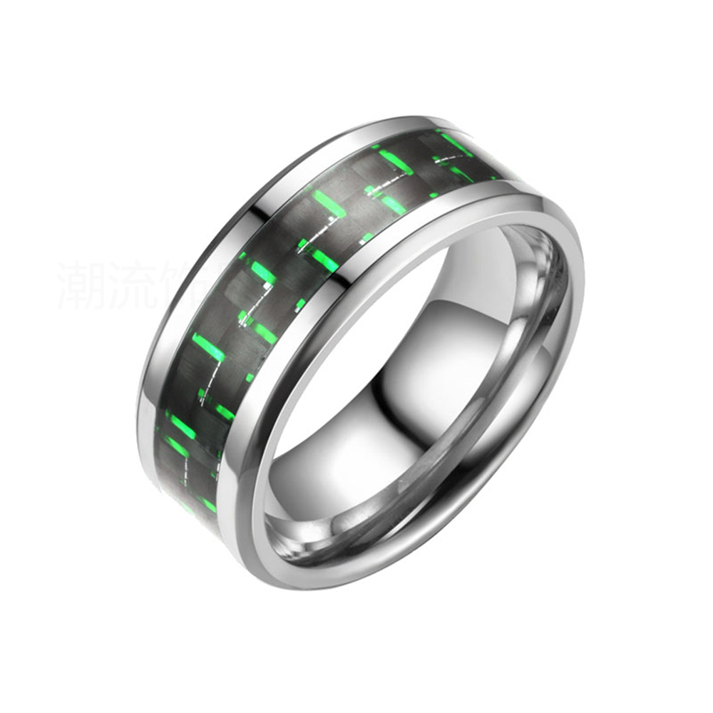 Trendy accessories, fashionable foreign trade bestseller, stainless steel two-color patterned ring, steel color JZ014-1 details Picture