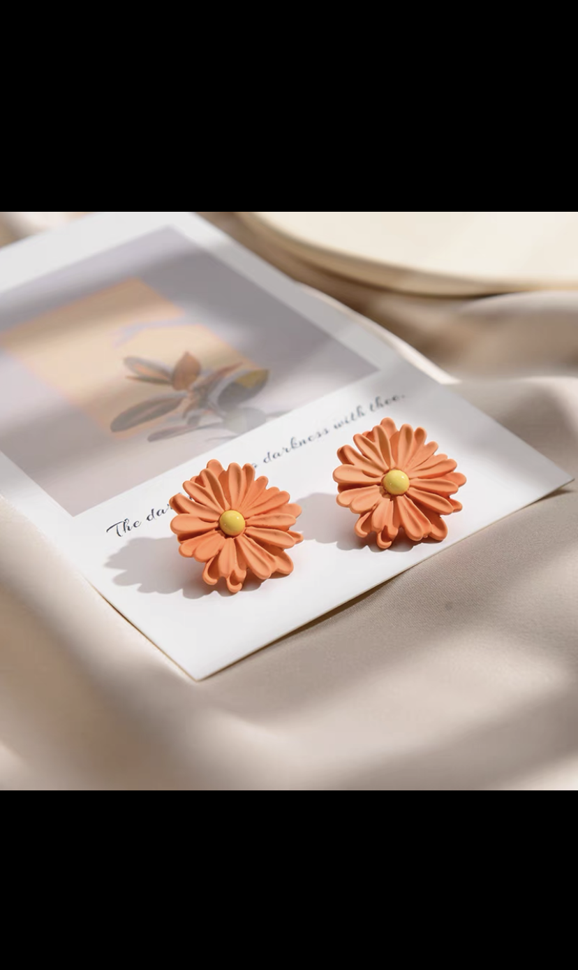 美之琴饰品060韩版橘色太阳花小清新时尚耳钉