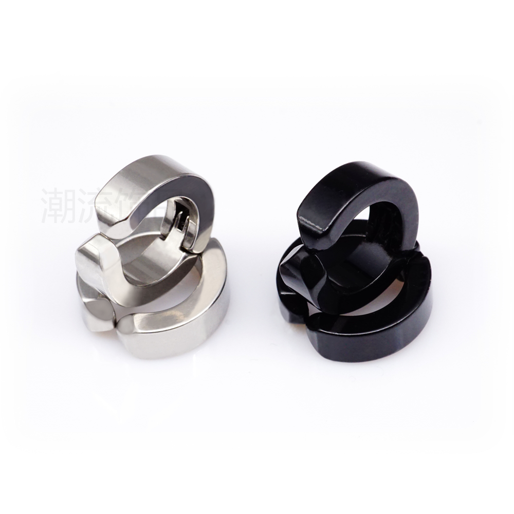 Trendy accessories, fashionable foreign trade bestsellers, stainless steel wide ear clips, no-hole earrings, steel color, white ES001-1 details Picture
