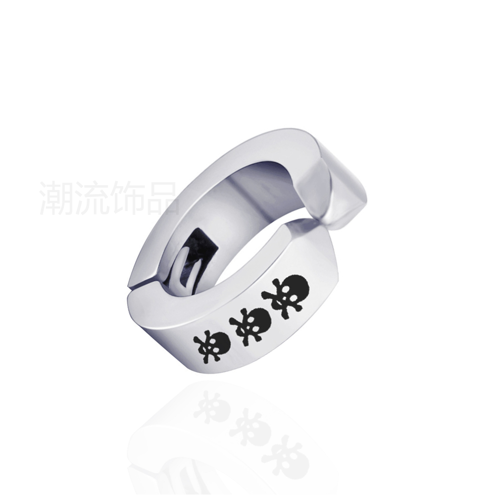 Trendy accessories, fashionable foreign trade bestsellers, stainless steel black five-pointed star icon ear clips, holeless earrings, steel white ES002-10 Item Picture