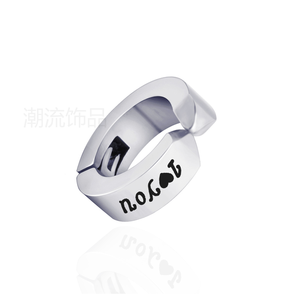Trendy accessories, fashionable foreign trade bestsellers, stainless steel black Great Wall pattern icon ear clips, holeless earrings, steel white ES002-3 Application Scenario