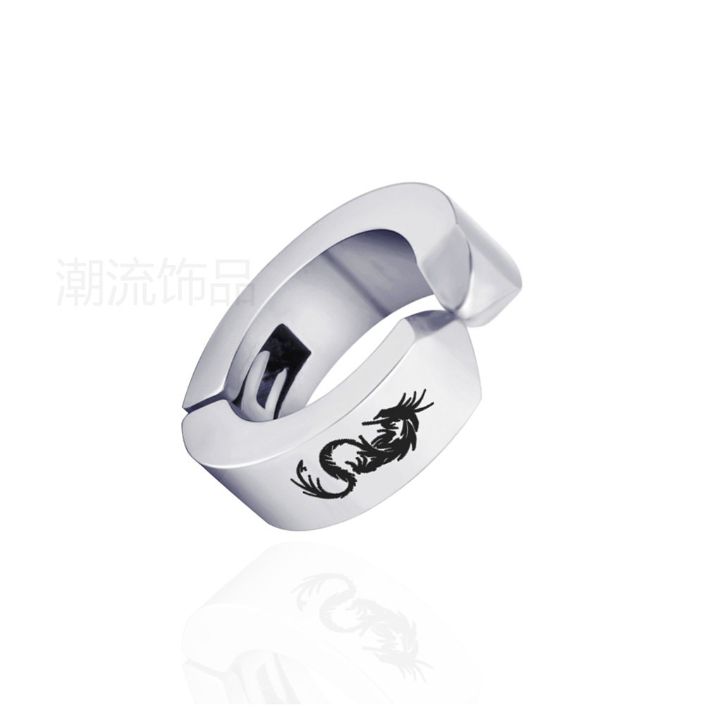 Trendy accessories, fashionable foreign trade bestsellers, stainless steel black icon ear clips, holeless earrings, steel white ES002-1 Item Picture