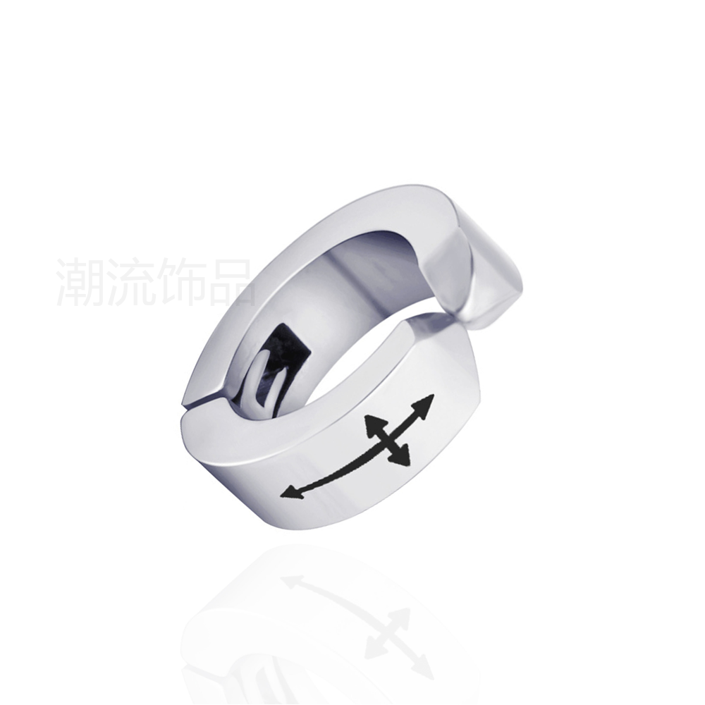 Trendy accessories, fashionable foreign trade bestsellers, stainless steel black cross No. 1 icon ear clips, holeless earrings, steel white ES002-5 Item Picture